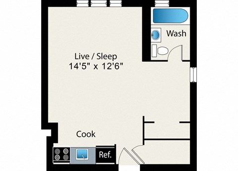 Floor plan for studio, 1 bath, 421 sqft